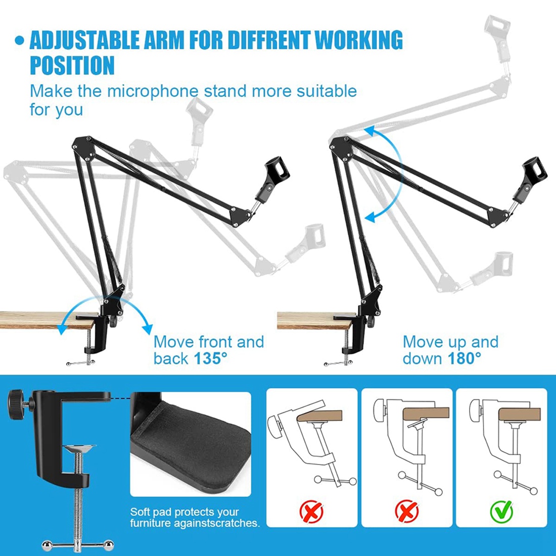 Boom Arm Stand - NALFI-подставка для микрофона, регулируемая настольная подвеска,